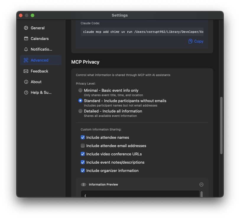 MCP Privacy Detail Settings